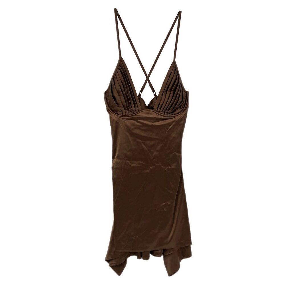 Elegant Brown Cowl Neck Mini Dress | New With Tags - Picture 1 of 8